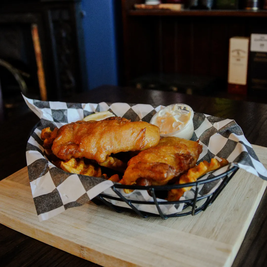 Brazen Head fish and chips served in a lined basket